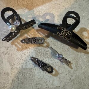 Black Hair Clips with Pearl and Rhinestone Accents